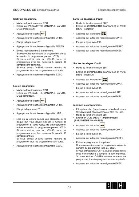 EMCO WinNC GE Series Fanuc 21 MB Description du logiciel ...