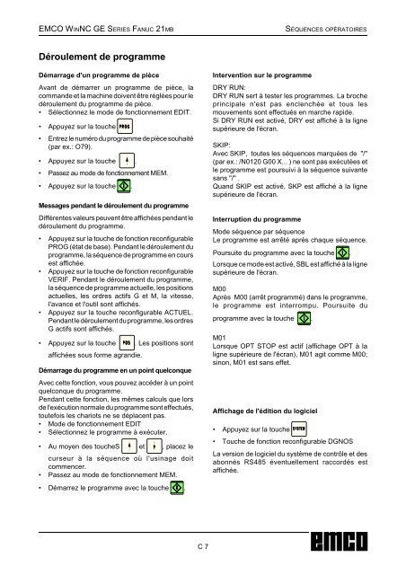 EMCO WinNC GE Series Fanuc 21 MB Description du logiciel ...