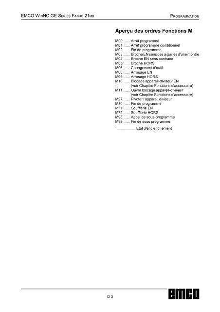 EMCO WinNC GE Series Fanuc 21 MB Description du logiciel ...