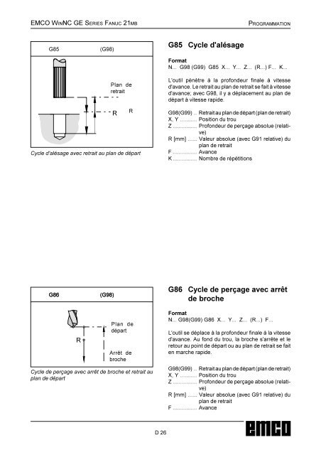 EMCO WinNC GE Series Fanuc 21 MB Description du logiciel ...