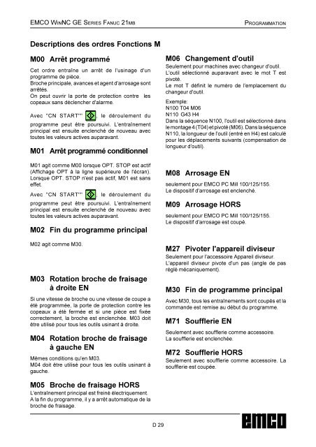 EMCO WinNC GE Series Fanuc 21 MB Description du logiciel ...