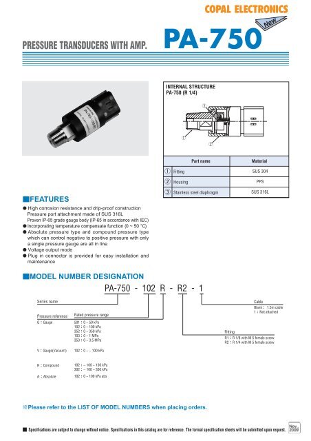 Pressure transducer with amp. PA-750