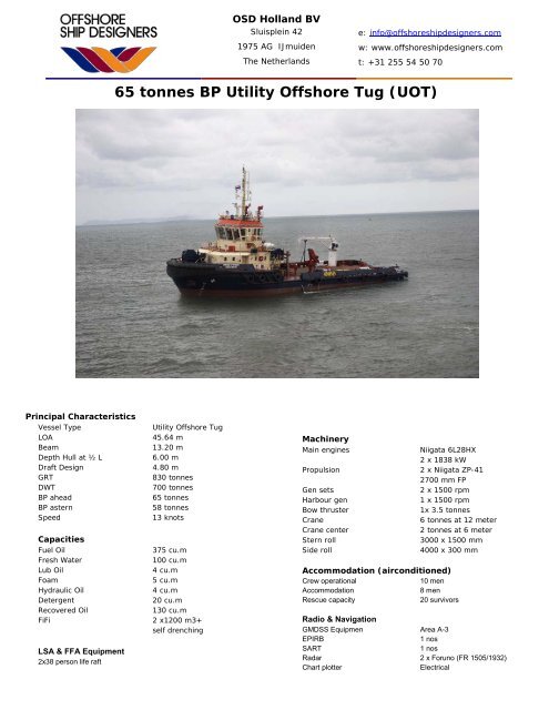 65 tonnes BP Utility Offshore Tug (UOT) - Offshore Ship Designers