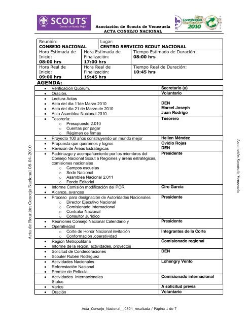 Acta Consejo Nacional Scout - 8 Abril 2010 - AsociaciÃ³n de Scouts ...