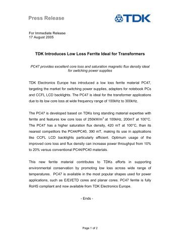 Download Press Release - TDK Electronics Europe GmbH