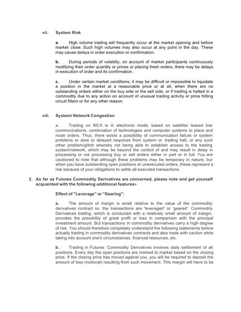 RISK DISCLOSURE DOCUMENT (Business Rule 27 (c)) - MCX