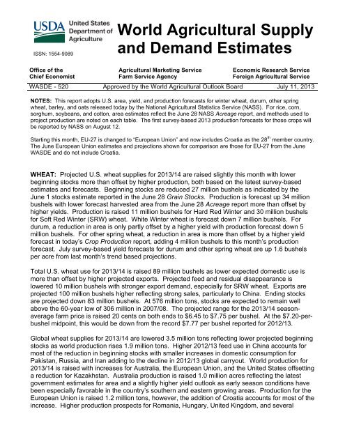 World Agricultural Supply and Demand Estimates