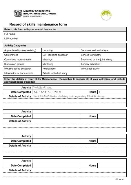 record of skills maintenance form business govt nz maintenance skills