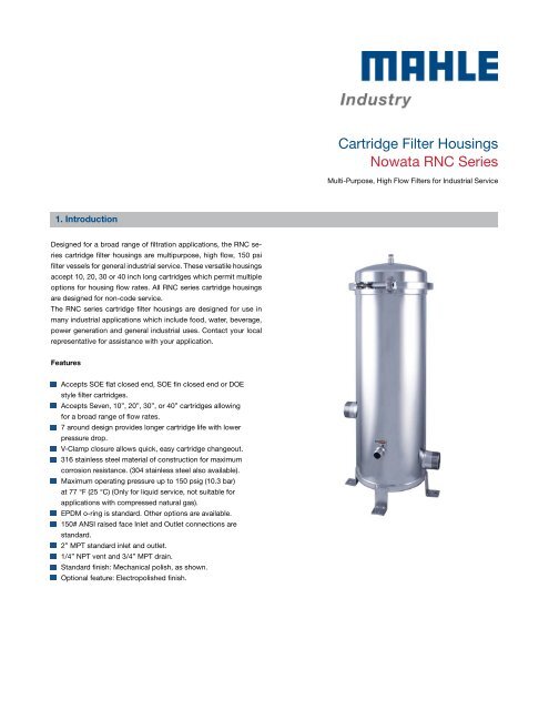 Data sheet RNC series - MAHLE Industry - Filtration