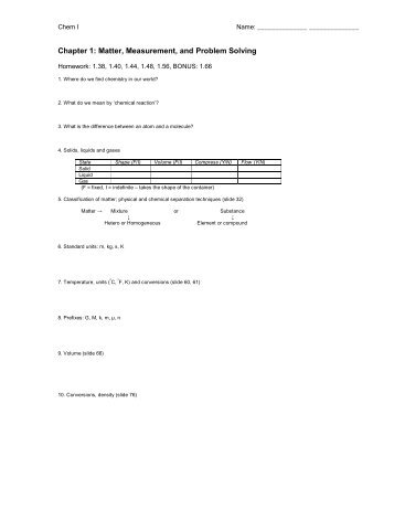 Chapter 1: Matter, Measurement, and Problem Solving