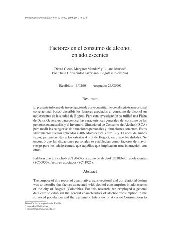 Factores en el consumo de alcohol en adolescentes - Revistas de la ...