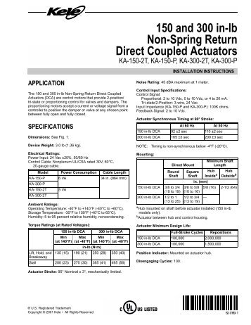 150 and 300 in-lb Non-Spring Return Direct Coupled Actuators - Kele