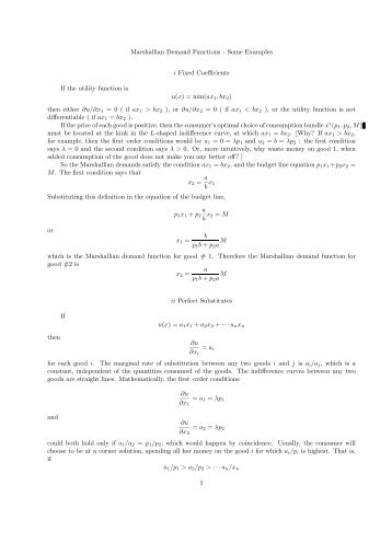 Marshallian Demand Functions : Some Examples i Fixed ...