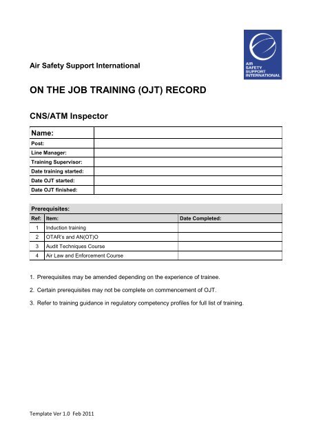 Cns Atm Ojt Checklist Air Safety Support International