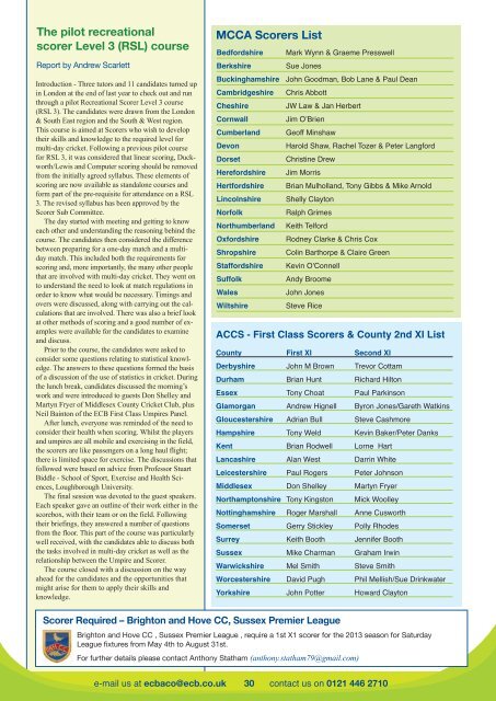 ECB ACO Newsletter - Spring 2013