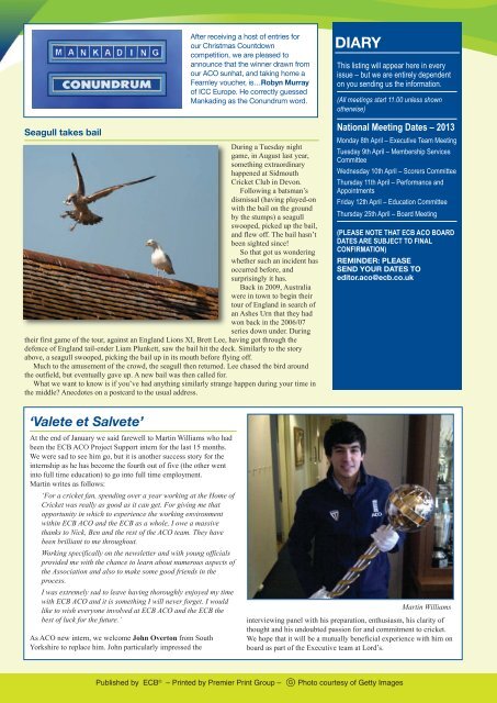 ECB ACO Newsletter - Spring 2013