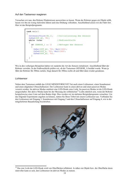 Programmierung LEGO NXT Roboter mit NXC