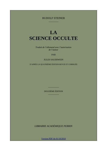 LA SCIENCE OCCULTE - Archives anthroposophiques