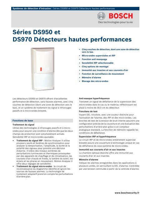 SÃƒÂ©ries DS950 et DS970 DÃƒÂ©tecteurs hautes performances - SERIE