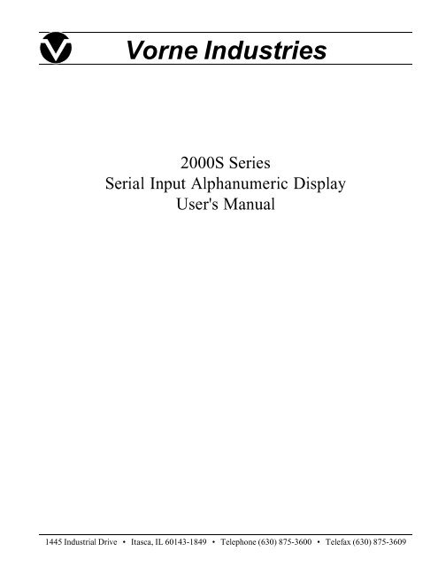 2000S Series Display Manual - Vorne Industries, Inc.