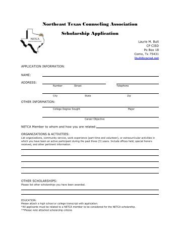 Northeast Texas Counseling Association Scholarship Application