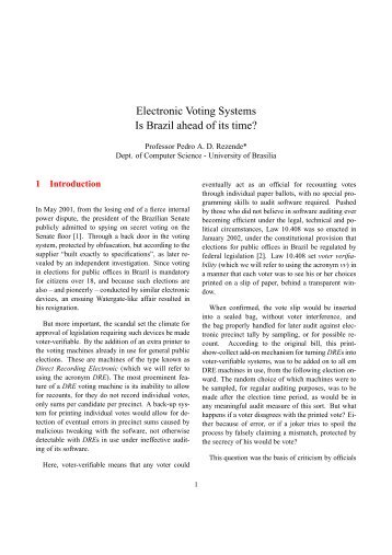 Electronic Voting Systems Is Brazil ahead of its time? - CiteSeerX