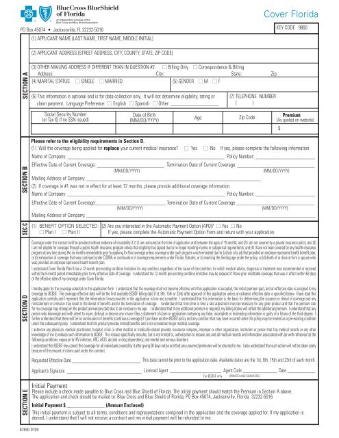 Cover Florida Application - Florida Blue