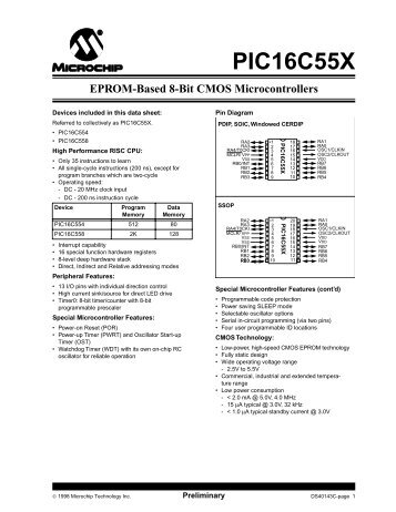 PIC16C55X, EPROM-Based 8-Bit CMOS MCU Data Sheet