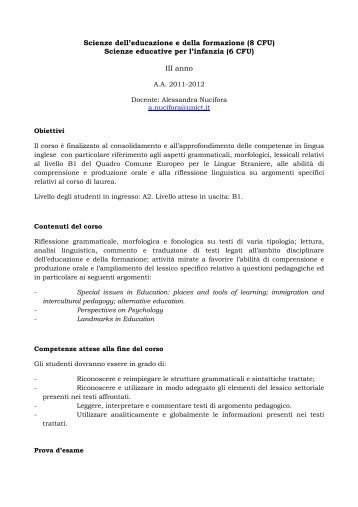 Lingua inglese - Scienze della Formazione