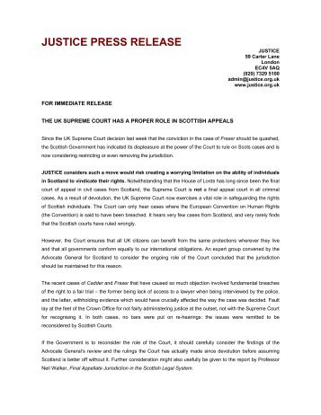 JUSTICE press release - 31 May 2011