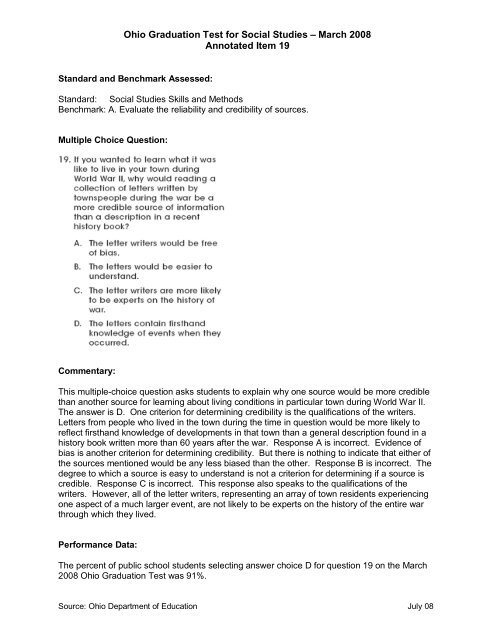 Ohio Graduation Test for Social Studies â March 2008 Annotated ...