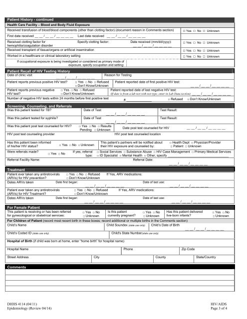 ADULT HIV / AIDS CONFIDENTIAL CASE REPORT FORM - Epi