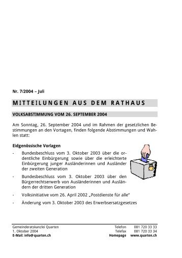 MITTEILUNGEN AUS DEM RATHAUS - Gemeinde Quarten