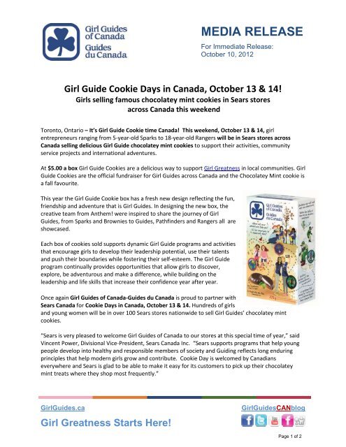 MEDIA RELEASE - Girl Guides of Canada.