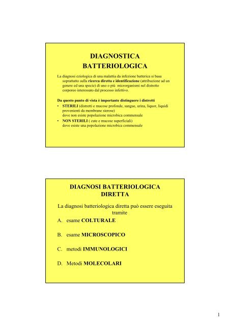 diagnosi batteriologica diretta - Sezione di Microbiologia