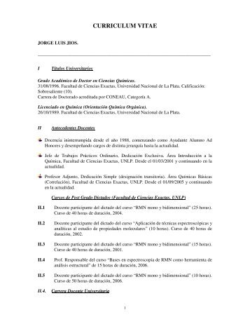 CURRICULUM VITAE - Universidad Nacional de La Plata