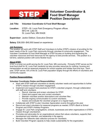 Volunteer Coordinator & Food Shelf Manager Position Description