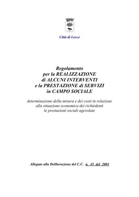 Reg. prestazioni di servizi sociali - Comune di Lecce