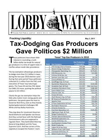 Lobby Watch - Texans For Public Justice