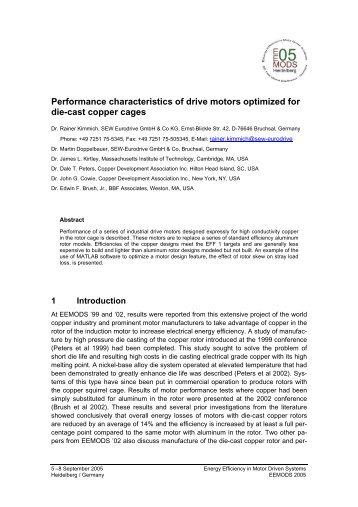 Performance characteristics of drive motors optimized for die-cast ...