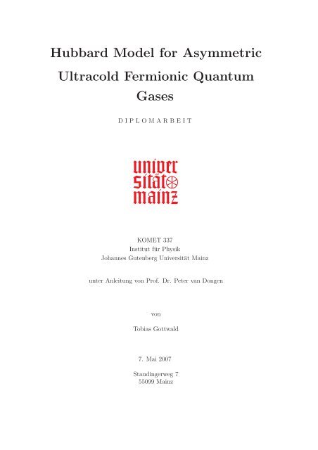 Hubbard Model for Asymmetric Ultracold Fermionic ... - KOMET 337