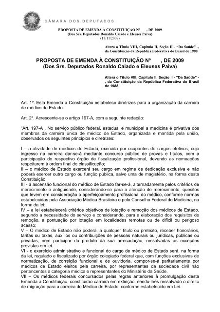 PROPOSTA DE EMENDA À CONSTITUIÇÃO Nº , DE 2009 (Dos Srs ...