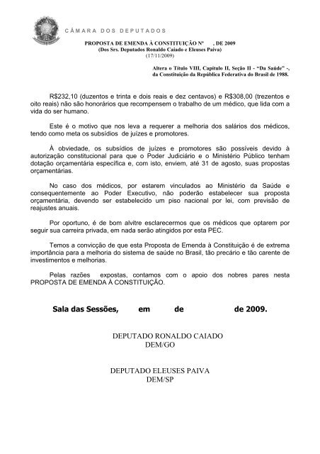 PROPOSTA DE EMENDA À CONSTITUIÇÃO Nº , DE 2009 (Dos Srs ...