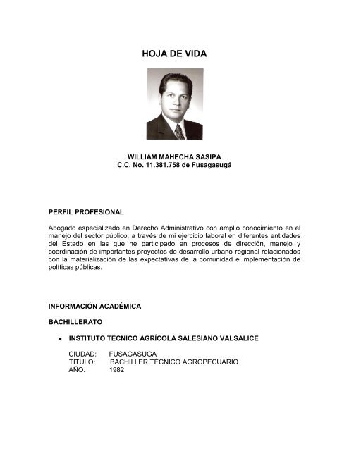 WILLIAM MAHECHA SASIPA - Sitio web del municipio Silvania en ...