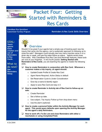 Packet Four: Getting Started with Reminders & Res ... - TRAMS, Inc.