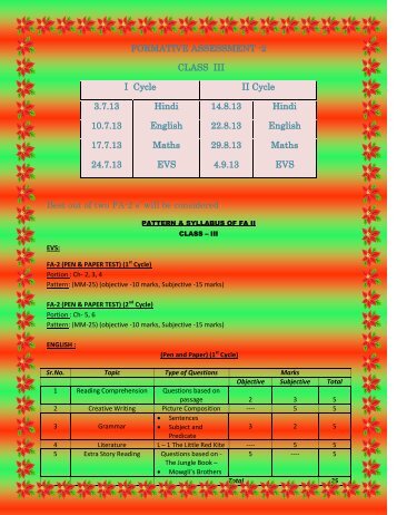 FORMATIVE ASSESSMENT -2 CLASS III I Cycle II ... - DPS Raipur