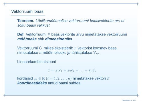 Vektorruumi baas ja mõõde