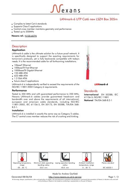 LANmark-6 UTP Cat6 new LSZH Box 305m Description ... - Minitran