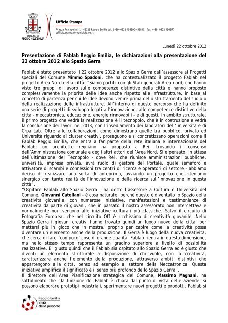 Presentazione Fablab - Dichiarazioni.pdf - Comune di Reggio Emilia