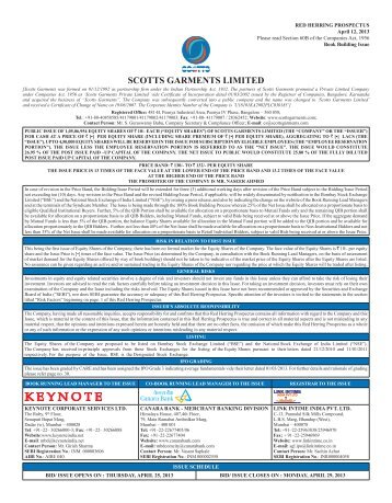 scotts garments limited - Securities and Exchange Board of India